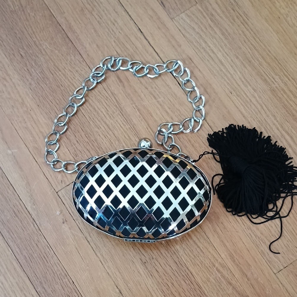 Jessica McClintock Black and Silver Clutch Bag